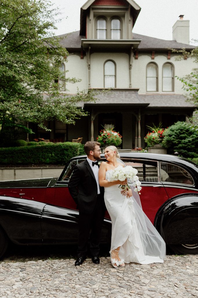 Classic bride and groom portraits in downtown Indianapolis following their Tinker House Events wedding ceremony.